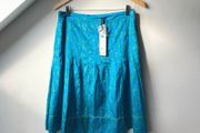 Fransa Blue &amp; Green Floral Silk Blend Pleated Skirt - Size EU 38 / UK 12 - BNWT