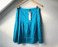 Fransa Blue & Green Floral Silk Blend Pleated Skirt - Size EU 38 / UK 12 - BNWT