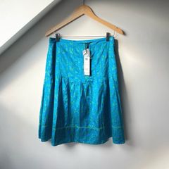 Fransa Blue & Green Floral Silk Blend Pleated Skirt - Size EU 38 / UK 12 - BNWT