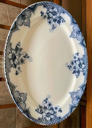 Antique Art Deco Cambridge Pattern Oval Serving Platter Meat Platter Hollinshead & Kirkham England ca 1910