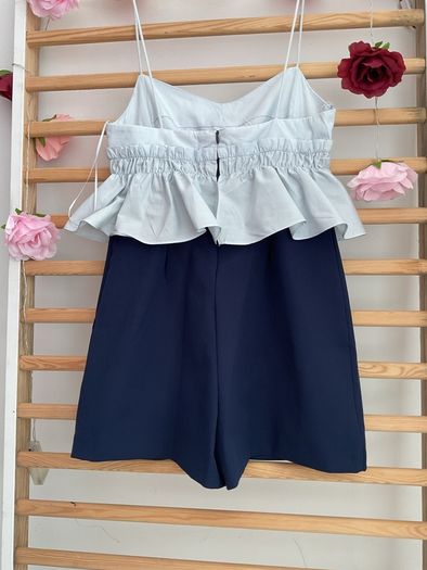 dress Zara size medium dress front playsuit back navy with blue frilled top