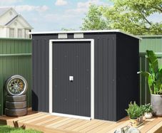 Storage shed with ventilation windows, sliding doors, galvanized steel, 213 x 130 x 172 cm, Dark gray
