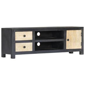 Hand Carved TV Cabinet Grey 120x30x40 cm Solid Mango Wood