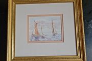 Vintage framed "Sailing boats at Sea" watercolour