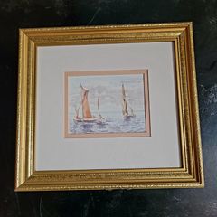Vintage framed "Sailing boats at Sea" watercolour