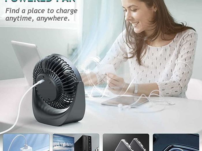 USB Desk Fan, Small Personal Fan,Table Fan Rechargeable 4000mAh Battery,5 Speed Silent Bed Fans with 360 Degree Rotatable Strong Airflow (FREE POSTAGE)