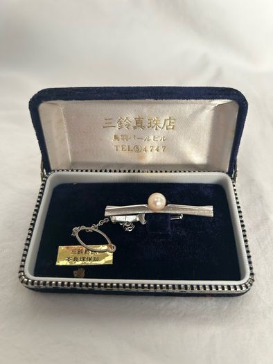 Vintage Japanese Misuzu Genuine Pearl SILVER Tie Clip Bar Boxed Toba Japan