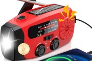 Wind Up Solar Radio, Emergency Radio, Portable Hand Crank Radio, AM/FM Radio with LED Torch, 7400mWh Rechargeable Power Bank, SOS Alarm, USB Phone Charger, Emergency Use for Camping Hiking
