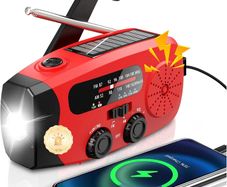 Wind Up Solar Radio, Emergency Radio, Portable Hand Crank Radio, AM/FM Radio with LED Torch, 7400mWh Rechargeable Power Bank, SOS Alarm, USB Phone Charger, Emergency Use for Camping Hiking