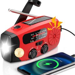 Wind Up Solar Radio, Emergency Radio, Portable Hand Crank Radio, AM/FM Radio with LED Torch, 7400mWh Rechargeable Power Bank, SOS Alarm, USB Phone Charger, Emergency Use for Camping Hiking