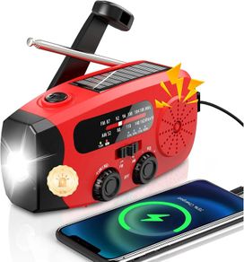 Wind Up Solar Radio, Emergency Radio, Portable Hand Crank Radio, AM/FM Radio with LED Torch, 7400mWh Rechargeable Power Bank, SOS Alarm, USB Phone Charger, Emergency Use for Camping Hiking