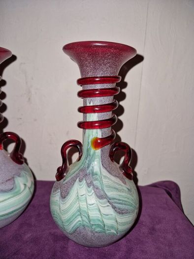 1960's pair Spanish Lafiore Scavo glass vases
