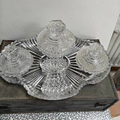 Vintage Art Deco clear cut glass vanity set
