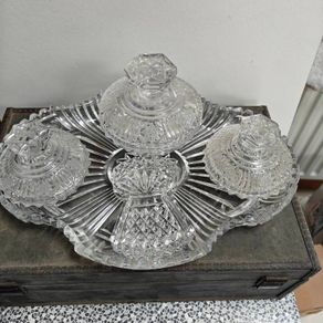 Vintage Art Deco clear cut glass vanity set