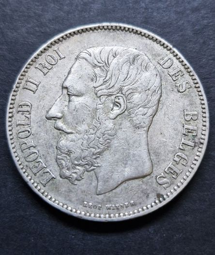 Belgium 1873 Silver 5 Francs coin