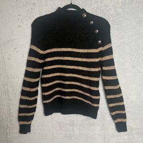 Sezane Mohair Wool Pullover Sz 6UK XS Metallic Striped Lurex Fuzzy Knit
