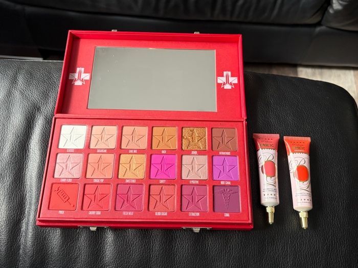 Jeffree Star Blood Sugar Eyeshadow Palette + 2 P. Louise Bases Bundle Red Limited Makeup Set