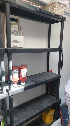 Shelving for a garden shed.