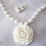 Handmade Statement White Bridal Necklace with Large Rose Pendant & earrings in a GIFT BOX Image 5