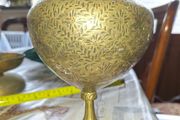 Rare Antique Brass or Bronze Hand Engraved Holy Water Vessel or Vase. around 19th Century. Great Antique Decor for Collector or your home
