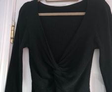 Black ribbed knit long sleeve top