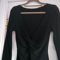 Black ribbed knit long sleeve top