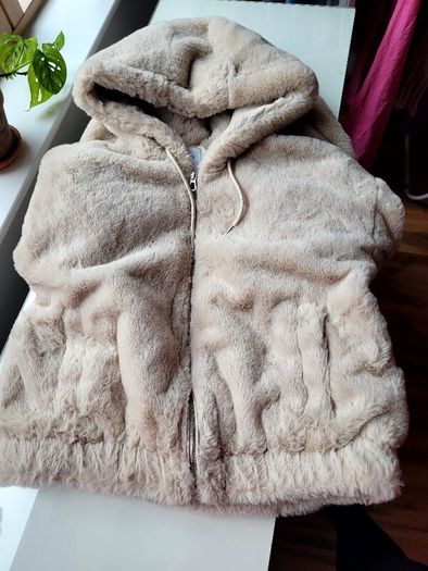 Bershka faux fur hooded jacket in cream