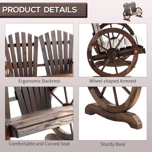Comfortable Fir Logs Love Chair with Wheel-Shaped Armrests, Outdoor Wooden (FREE POSTAGE)