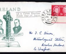 1962 Ireland O'Donovan/O'Curry 3d Commemorative Stamp Illustrated First Day Cover (FDC) with Waterford (Port Lairge) Cancel