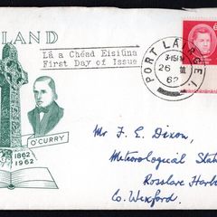 1962 Ireland O'Donovan/O'Curry 3d Commemorative Stamp Illustrated First Day Cover (FDC) with Waterford (Port Lairge) Cancel