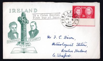 1962 Ireland O'Donovan/O'Curry 3d Commemorative Stamp Illustrated First Day Cover (FDC) with Waterford (Port Lairge) Cancel