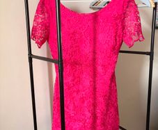 Stunning Fuchsia Pink Floral Lace Occasion Dress | Open Back Detail