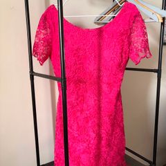 Stunning Fuchsia Pink Floral Lace Occasion Dress | Open Back Detail