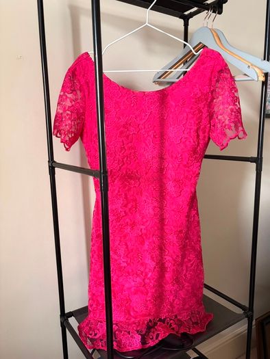 Stunning Fuchsia Pink Floral Lace Occasion Dress | Open Back Detail