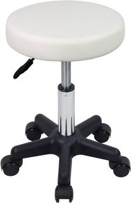 Round Rolling Stool with Wheels Height Adjustable Stool Spa Stool for Salon Massage Home Kitchen White