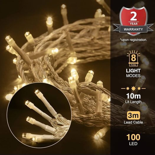 Lights 100 LED 10m/32ft Christmas Tree Lights for Indoor & Outdoor Warm White Decorations Fairy String Lights for Xmas Garden Bedroom & Party