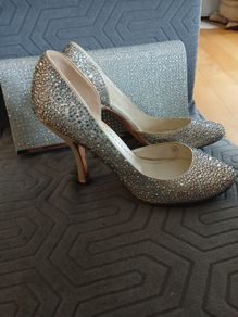 Sparkling silver shoes and handbag