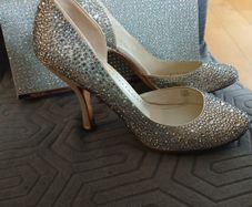 Sparkling silver shoes and handbag