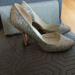 Sparkling silver shoes and handbag