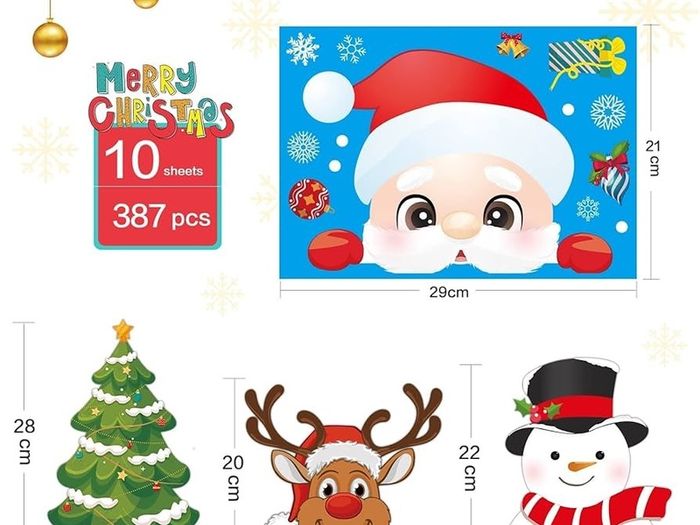 385 Pcs Christmas Window Stickers 10 Sheets Double-Sides Xmas Window Decorations/Santa Clings for Office Christmas Themed Party