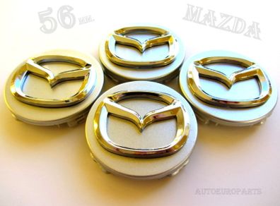1set 3D Mazda 56mm Alloy Wheel Center Caps cap Hub Cover silver & chrome logo 56