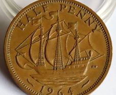 1964 Half a penny Elizabeth II bronze