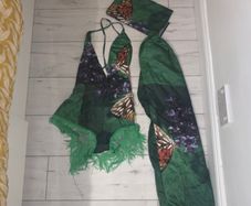 Handmade printed playsuit with cape & headscarf - Festival