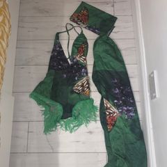 Handmade printed playsuit with cape & headscarf - Festival