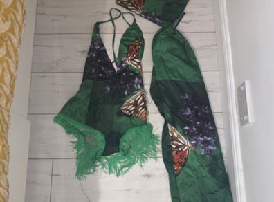 Handmade printed playsuit with cape & headscarf - Festival