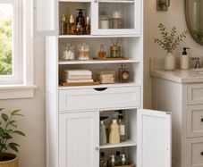 Storage Cabinet, Freestanding Bathroom Storage Unit with Adjustable Shelves, Drawer