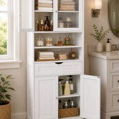 Storage Cabinet, Freestanding Bathroom Storage Unit with Adjustable Shelves, Drawer