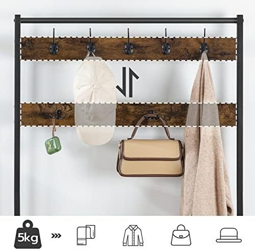 Coat Stand, Coat Rack with Shoe Storage, Free Standing Hall Tree with 9 Hooks