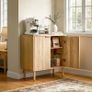 Coffee Bar Cabinet, Mid Century Fluted Coffee Bar Table with 2-Tier Storage, Buffet Stand Cabinet with 2 Barn Door, Sideboard Buffet Station for Living Room Image 5