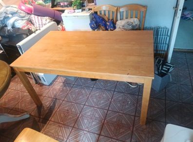 table used not too bad if you like it could be sanded to freshen it up or put a cover over it but solid plenty of life left in it just the table